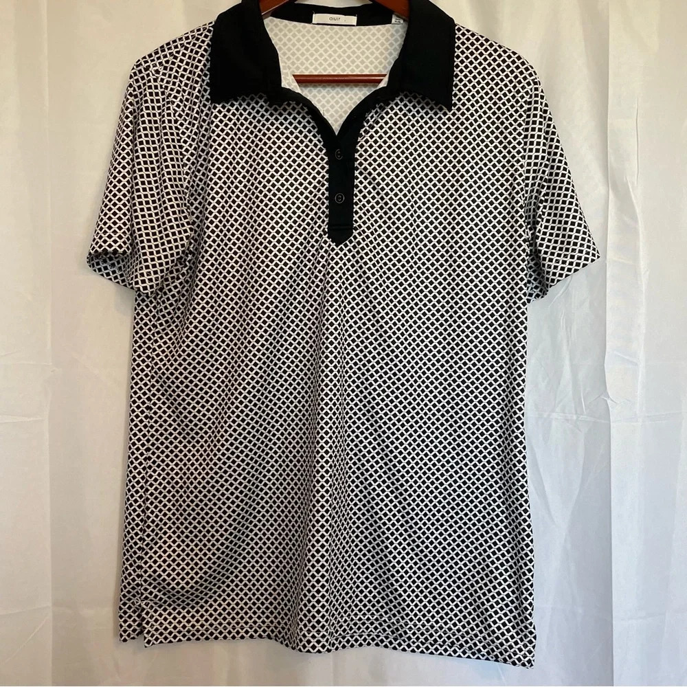 AlUlR Women’s Black White Checked Pattern Golf Polo Shirt